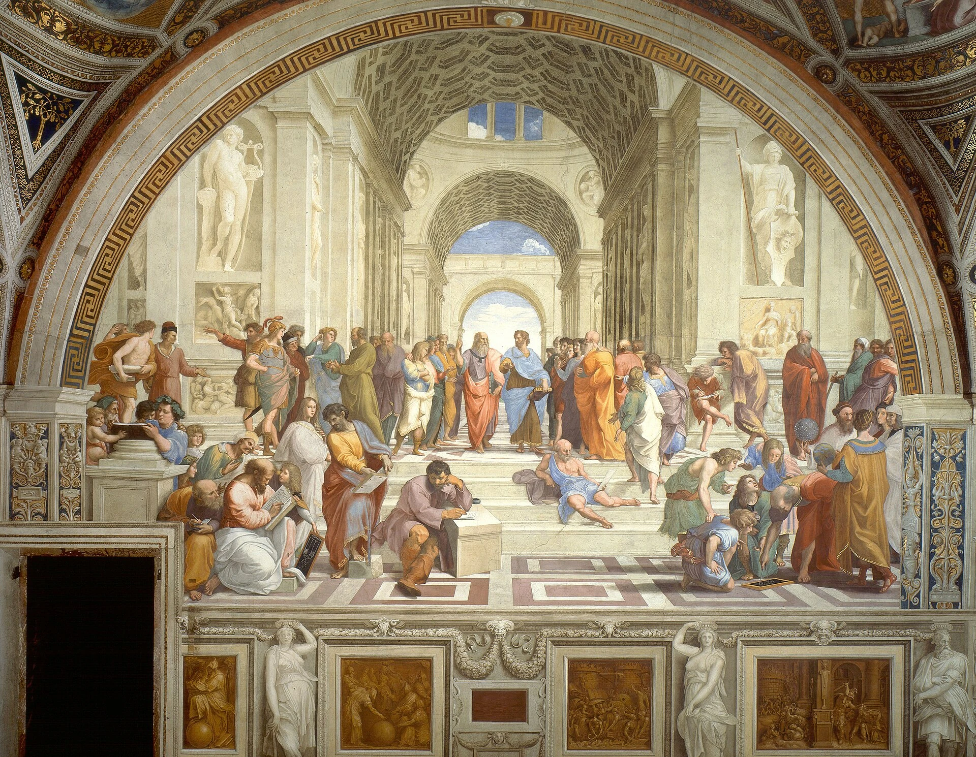 Raphael's School of Athens, zooming into Plato and Aristotle