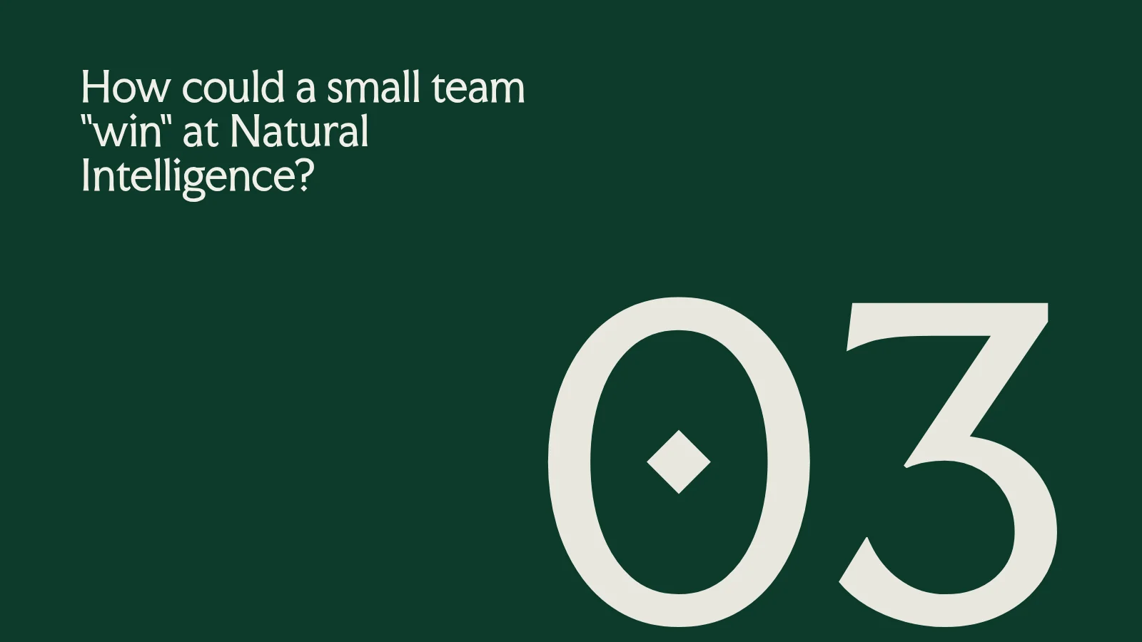 Slide 31: 03 How could a small team "win" at Natural Intelligence?